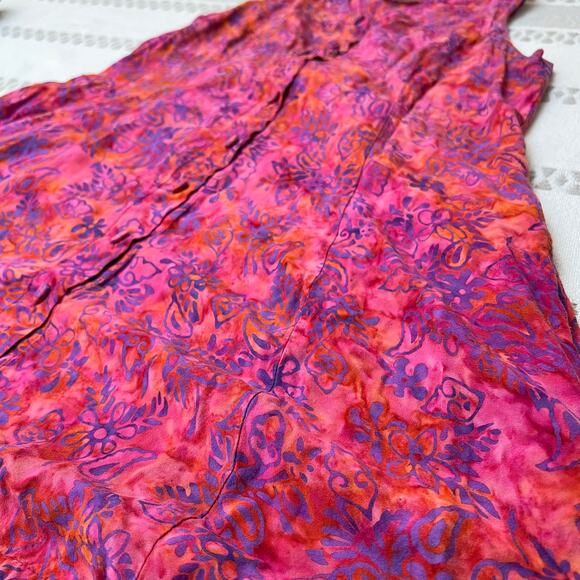 Eagle Ray Traders Pink Batik Print Sleeveless Fairy Button Front Dress Women's M - Picture 8 of 11
